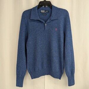 Vintage Polo Ralph Lauren Henley Sweater Mens Large 100% Lambs Wool *Flaws*